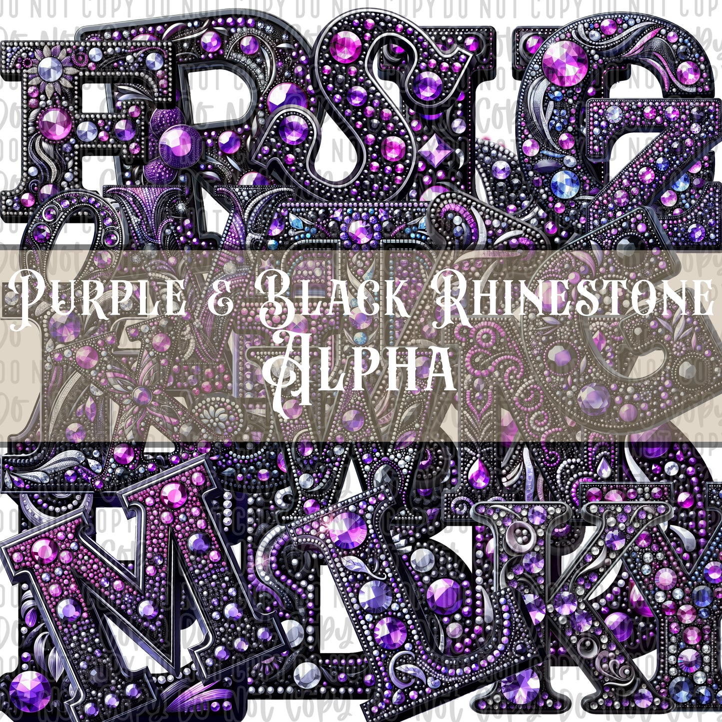 Purple & Black Rhinestone Alpha Set